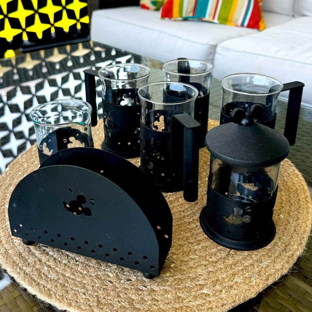 ☕️🌟🖤Mickey Mouse Coffee Mug Set w Napkin Holder, Creamer Cup, & Sugar Holder